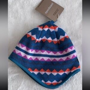 Patagonia Baby Reversible Beanie Geometric Knit Pink Blue 6-12 Months NWT Sherpa